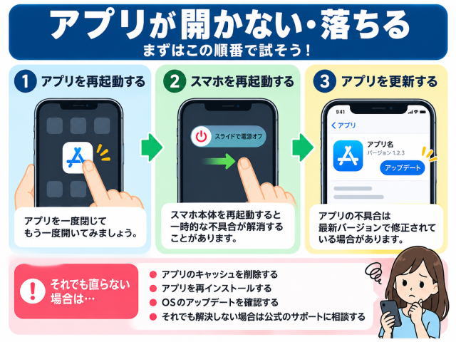 Androidアプリが開かない・すぐ落ちるときの直し方|停止を繰り返す原因と対処法